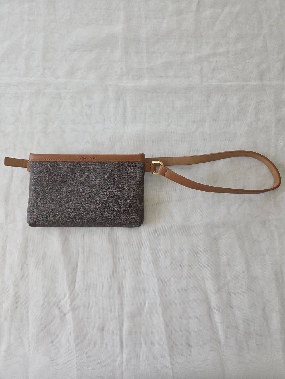 Michael Kors‎ Brown Monogram Waist Pouch with Tan Strap